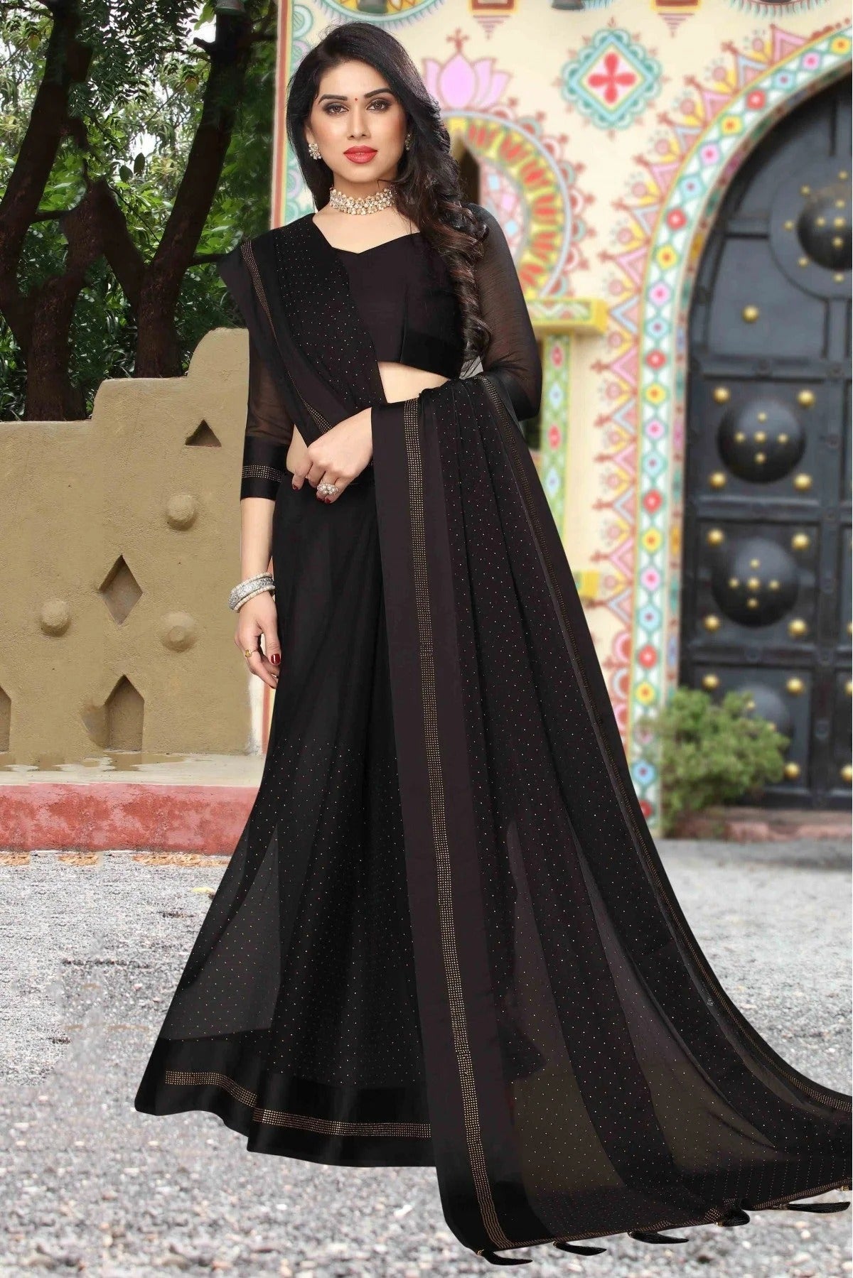 Black Colour Satin Designer Saree SD1120589 A