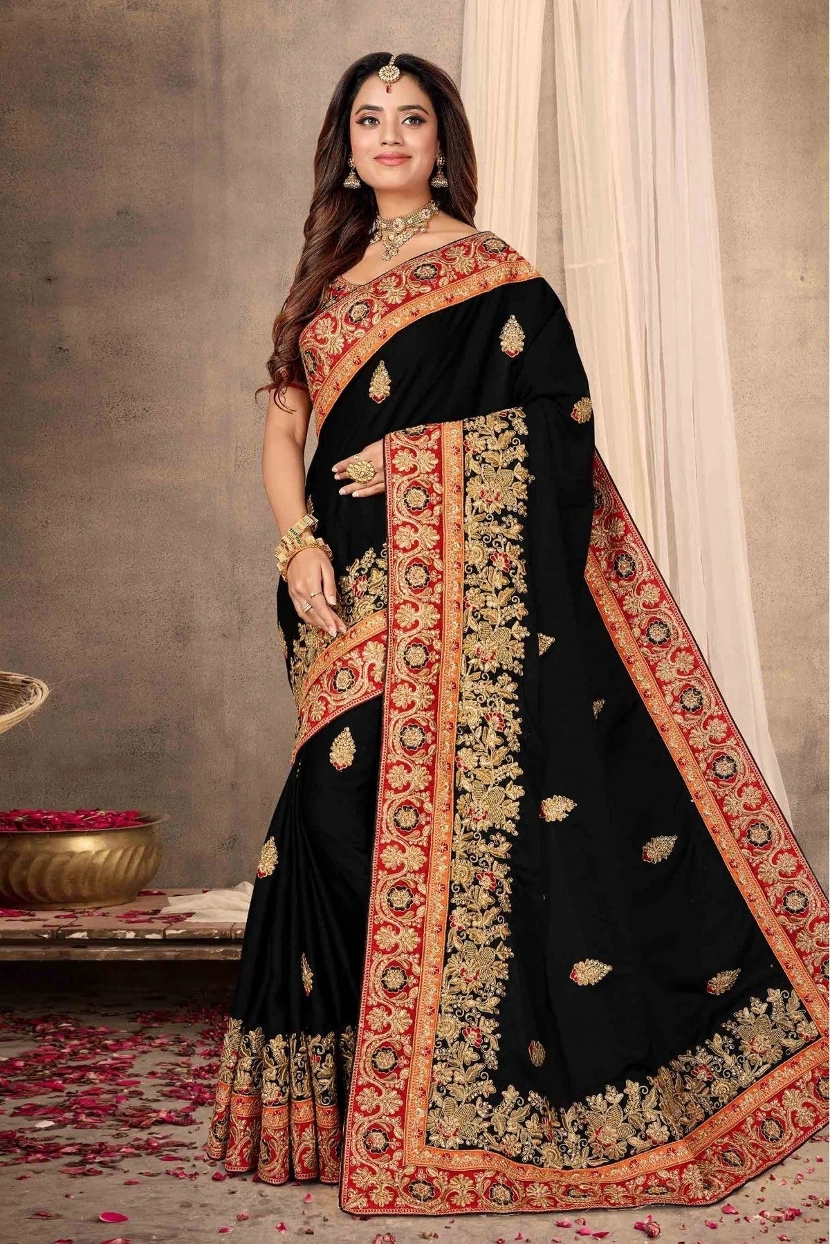 Black Colour Satin Designer Saree SD1120654 A