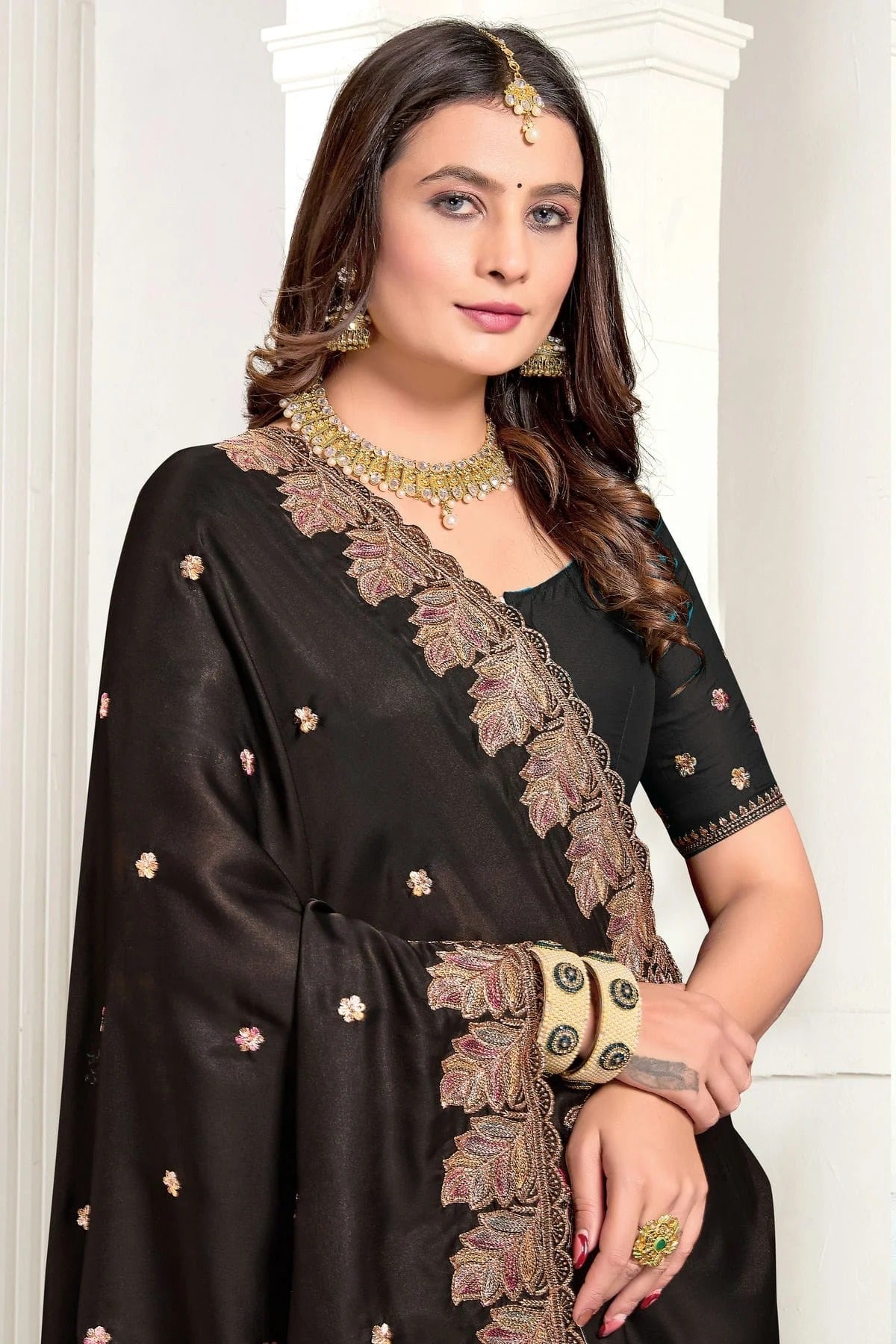 Black Colour Satin Designer Saree SD1121886 A