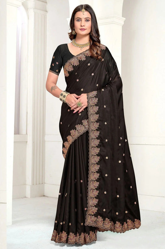 Black Colour Satin Designer Saree SD1121886
