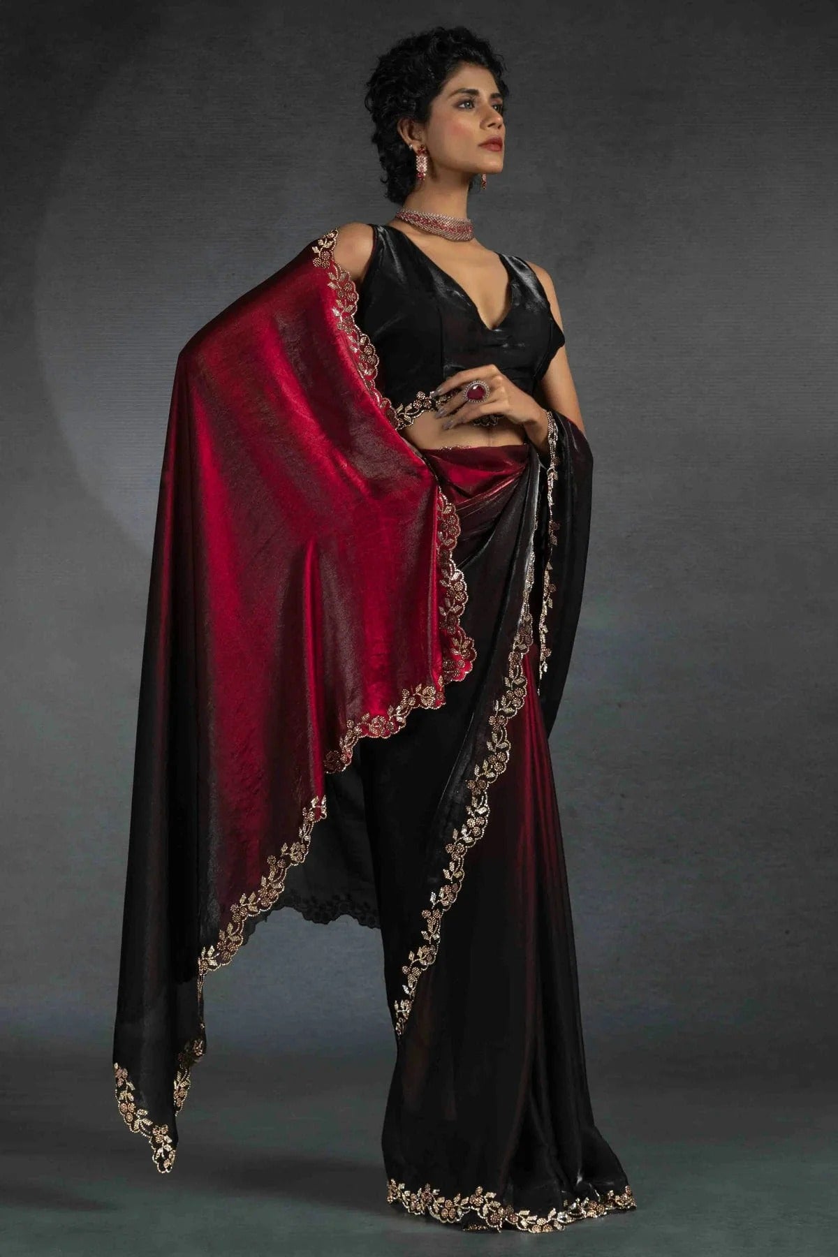 Black Colour Satin Silk Designer Saree SD1122003 A