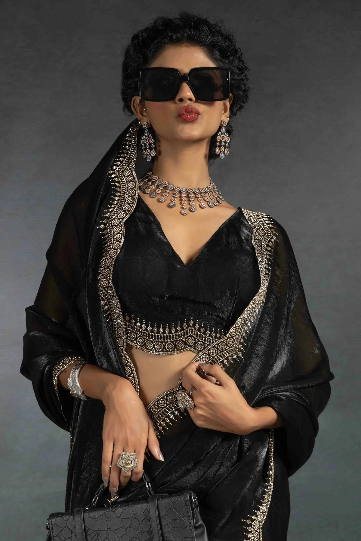 Black Colour Satin Silk Designer Saree SD1122007 B