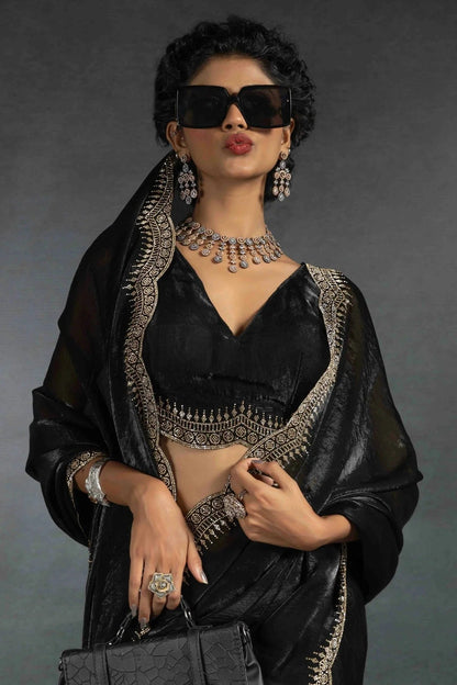 Black Colour Satin Silk Designer Saree SD1122007 B