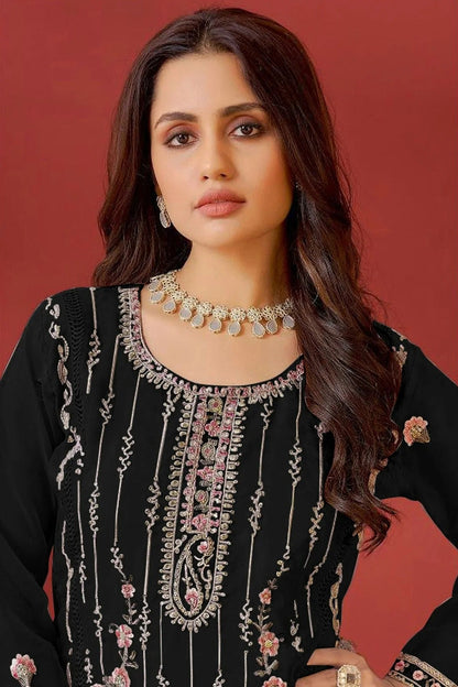 Black Colour Semi Stitched Faux Georgette Pakistani Suit SM1140178 A