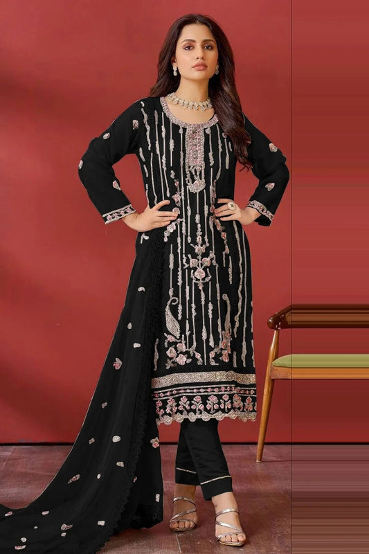 Black Colour Semi Stitched Faux Georgette Pakistani Suit SM1140178