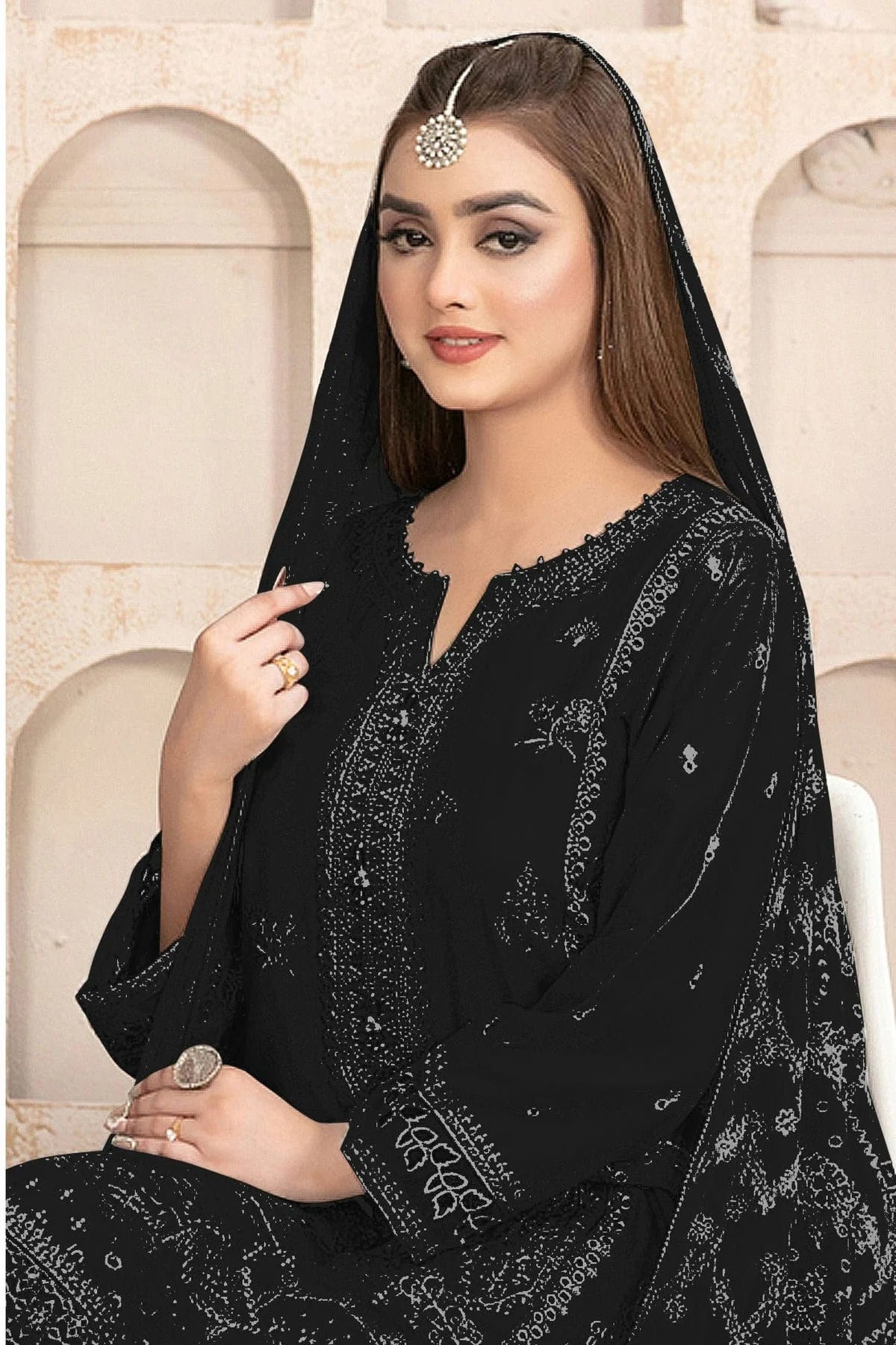 Black Colour Semi Stitched Faux Georgette Pakistani Suit SM1140190 A