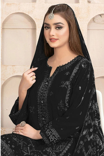 Black Colour Semi Stitched Faux Georgette Pakistani Suit SM1140190 A
