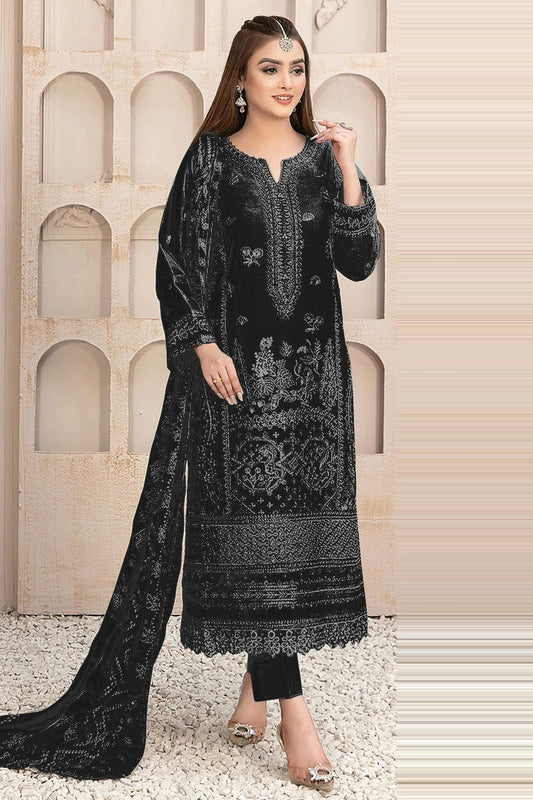Black Colour Semi Stitched Faux Georgette Pakistani Suit SM1140190