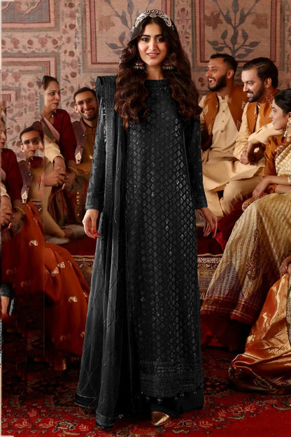 Black Colour Semi Stitched Faux Georgette Pakistani Suit SM1140222