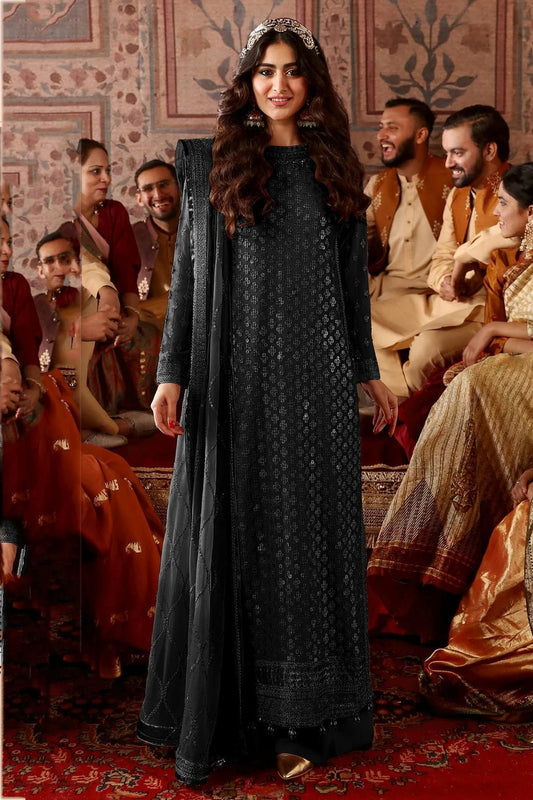 Black Colour Semi Stitched Faux Georgette Pakistani Suit SM1140222