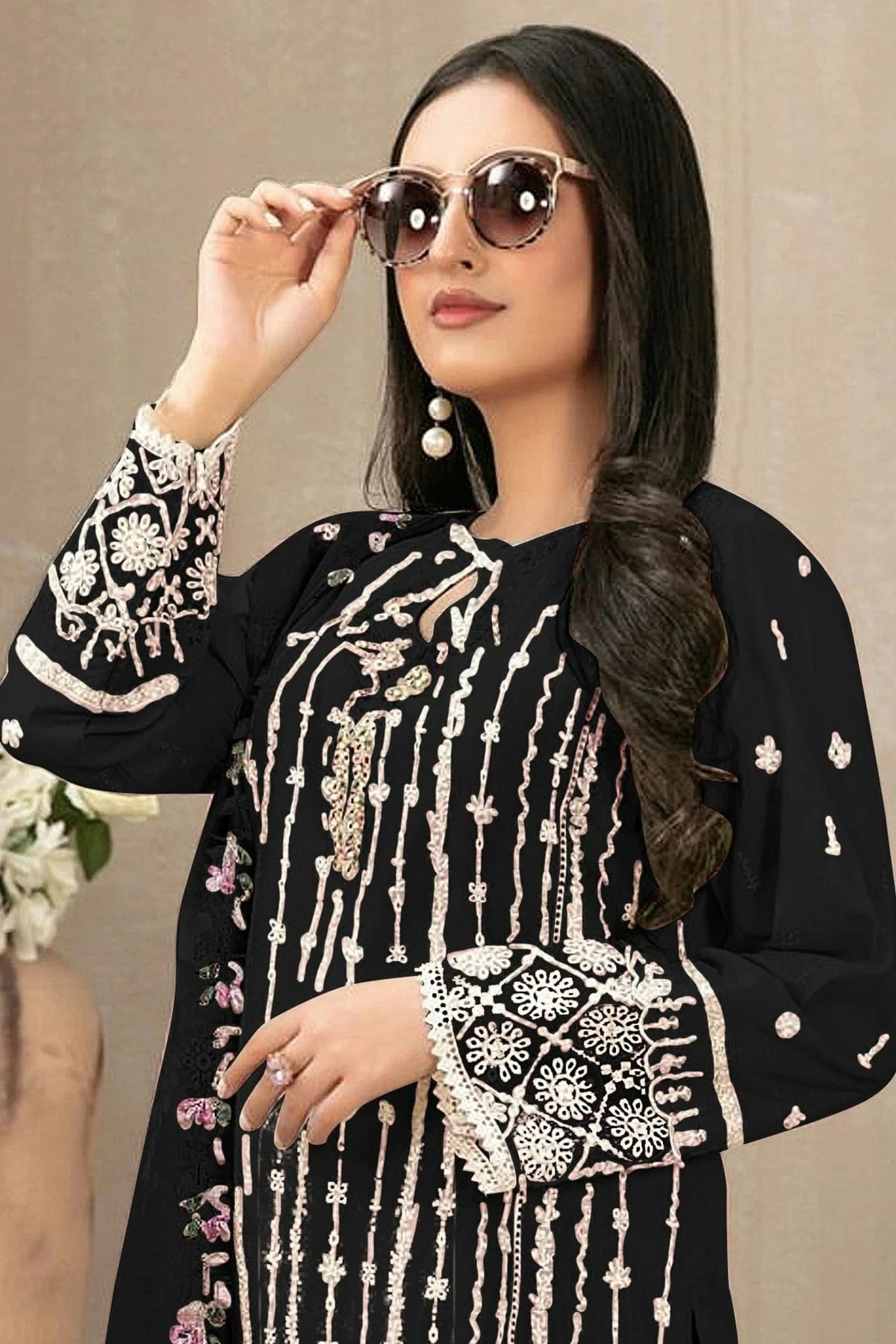 Black Colour Semi Stitched Faux Georgette Pakistani Suit SM1140241 A