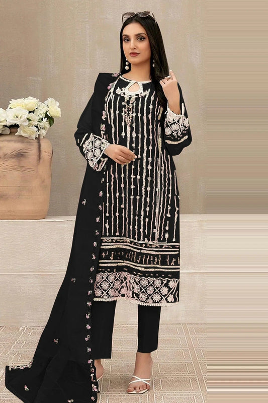 Black Colour Semi Stitched Faux Georgette Pakistani Suit SM1140241