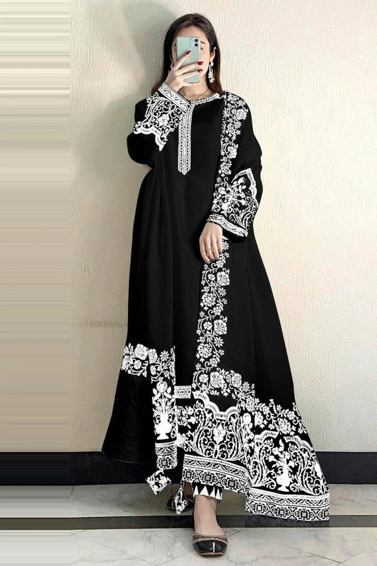 Black Colour Semi Stitched Faux Georgette Pakistani Suit SM1140271
