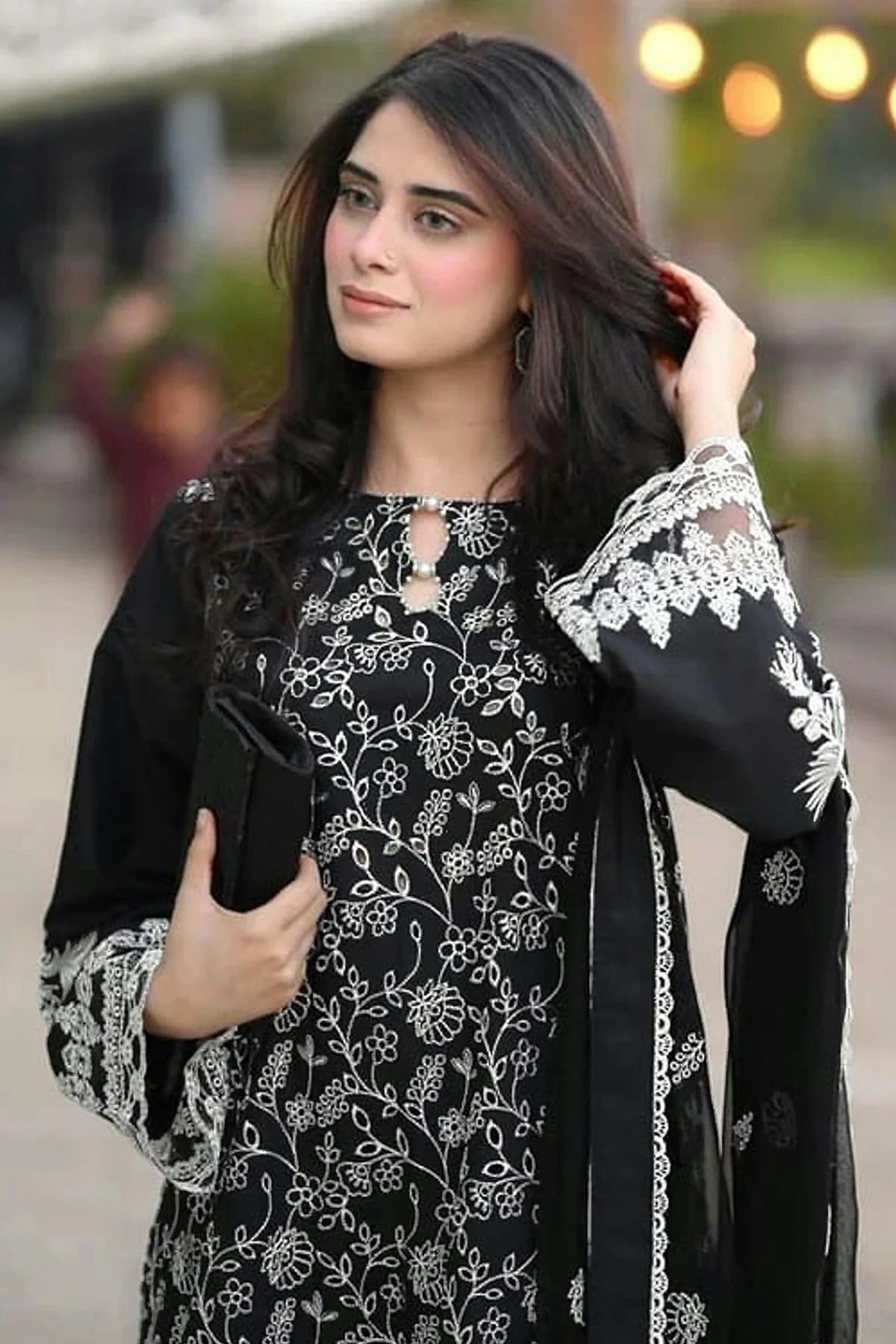 Black Colour Semi Stitched Faux Georgette Pakistani Suit SM1140272 A