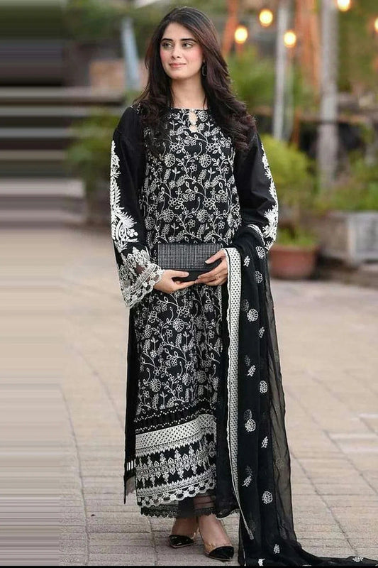 Black Colour Semi Stitched Faux Georgette Pakistani Suit SM1140272