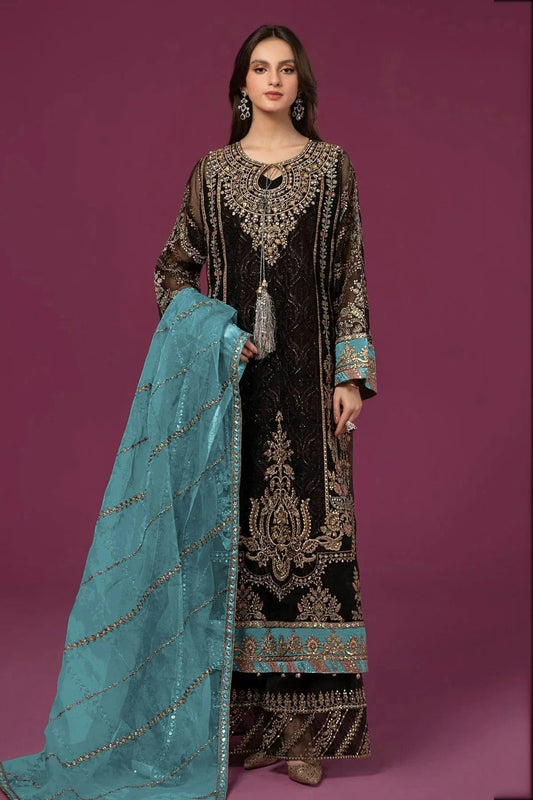 Black Colour Semi Stitched Faux Georgette Pakistani Suit SM1140276