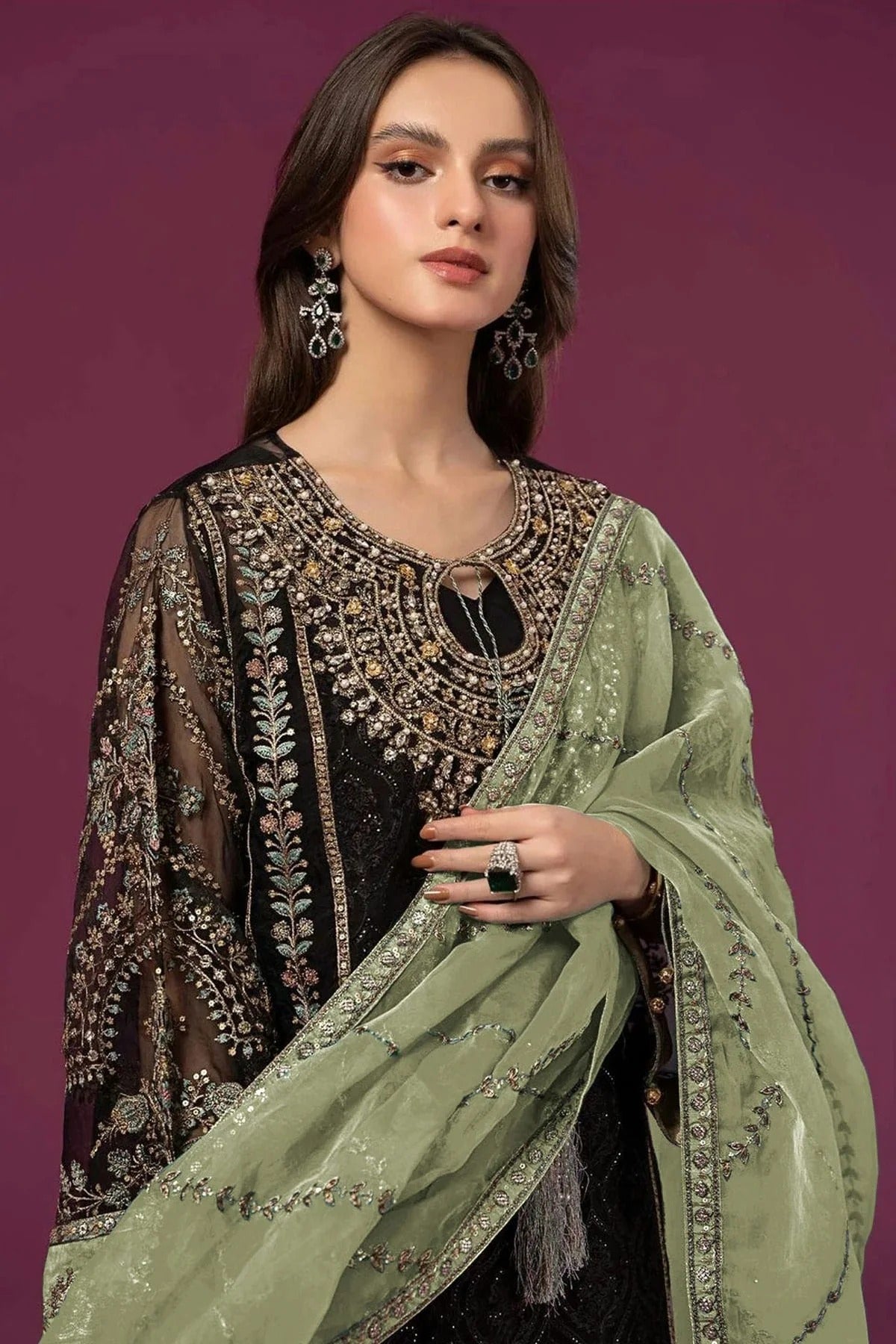 Black Colour Semi Stitched Faux Georgette Pakistani Suit SM1140277 A