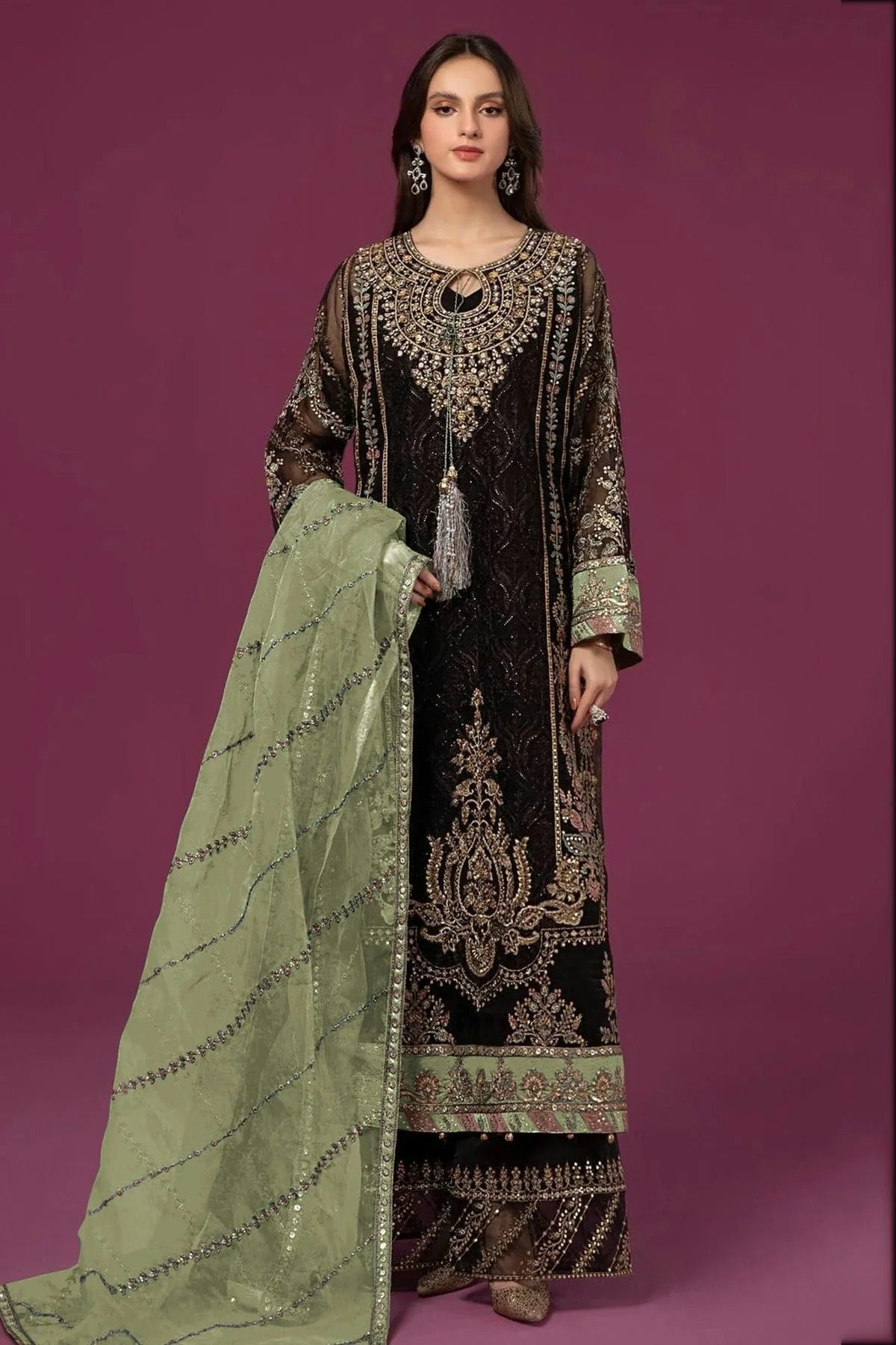 Black Colour Semi Stitched Faux Georgette Pakistani Suit SM1140277