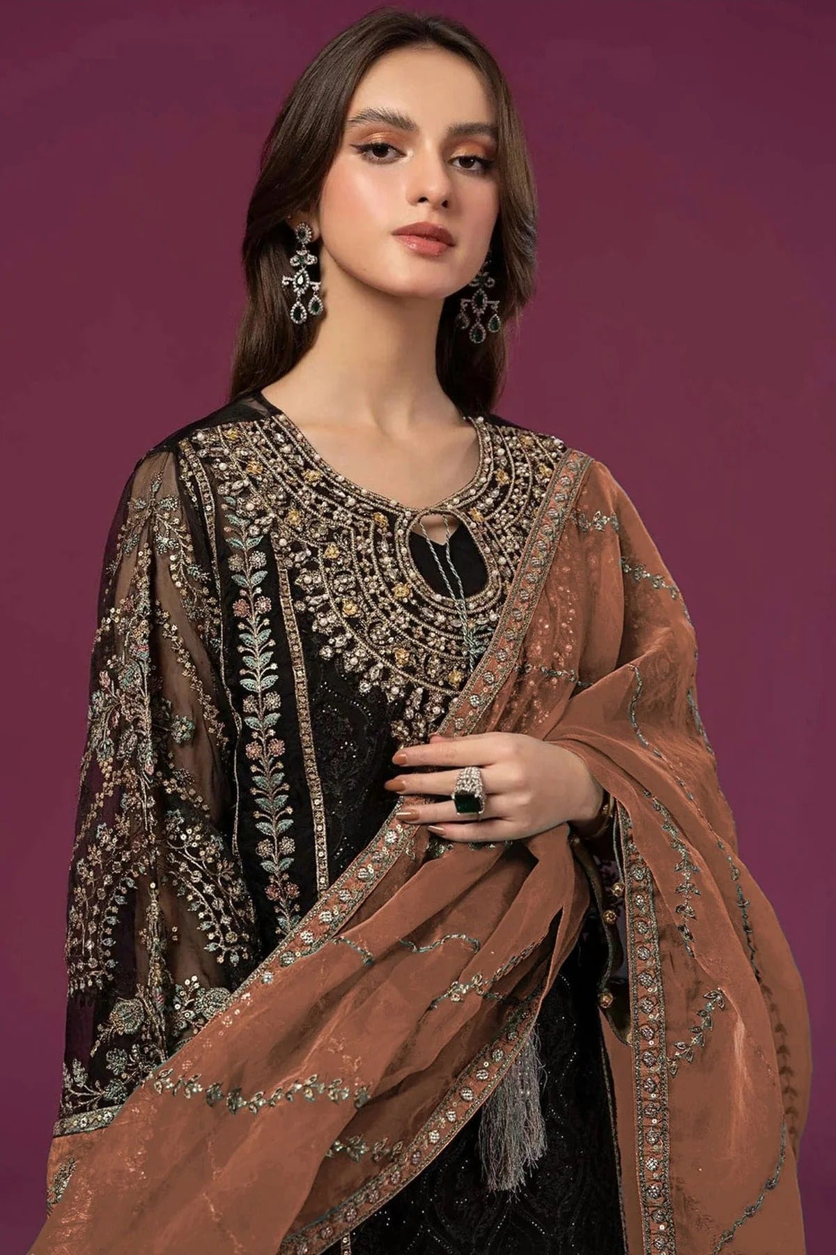Black Colour Semi Stitched Faux Georgette Pakistani Suit SM1140278 A