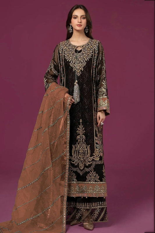 Black Colour Semi Stitched Faux Georgette Pakistani Suit SM1140278