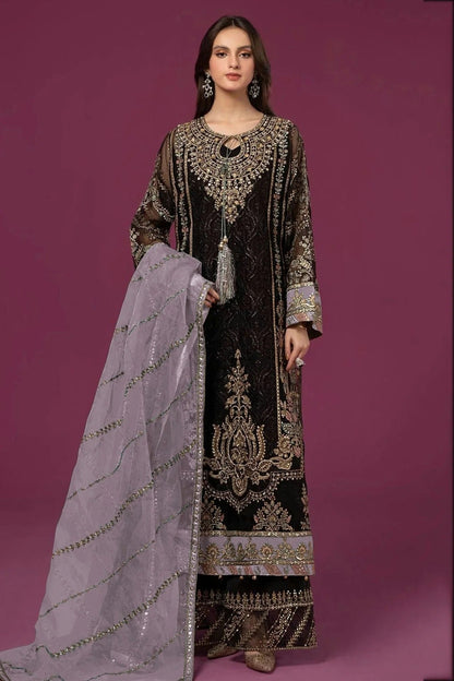 Black Colour Semi Stitched Faux Georgette Pakistani Suit SM1140279