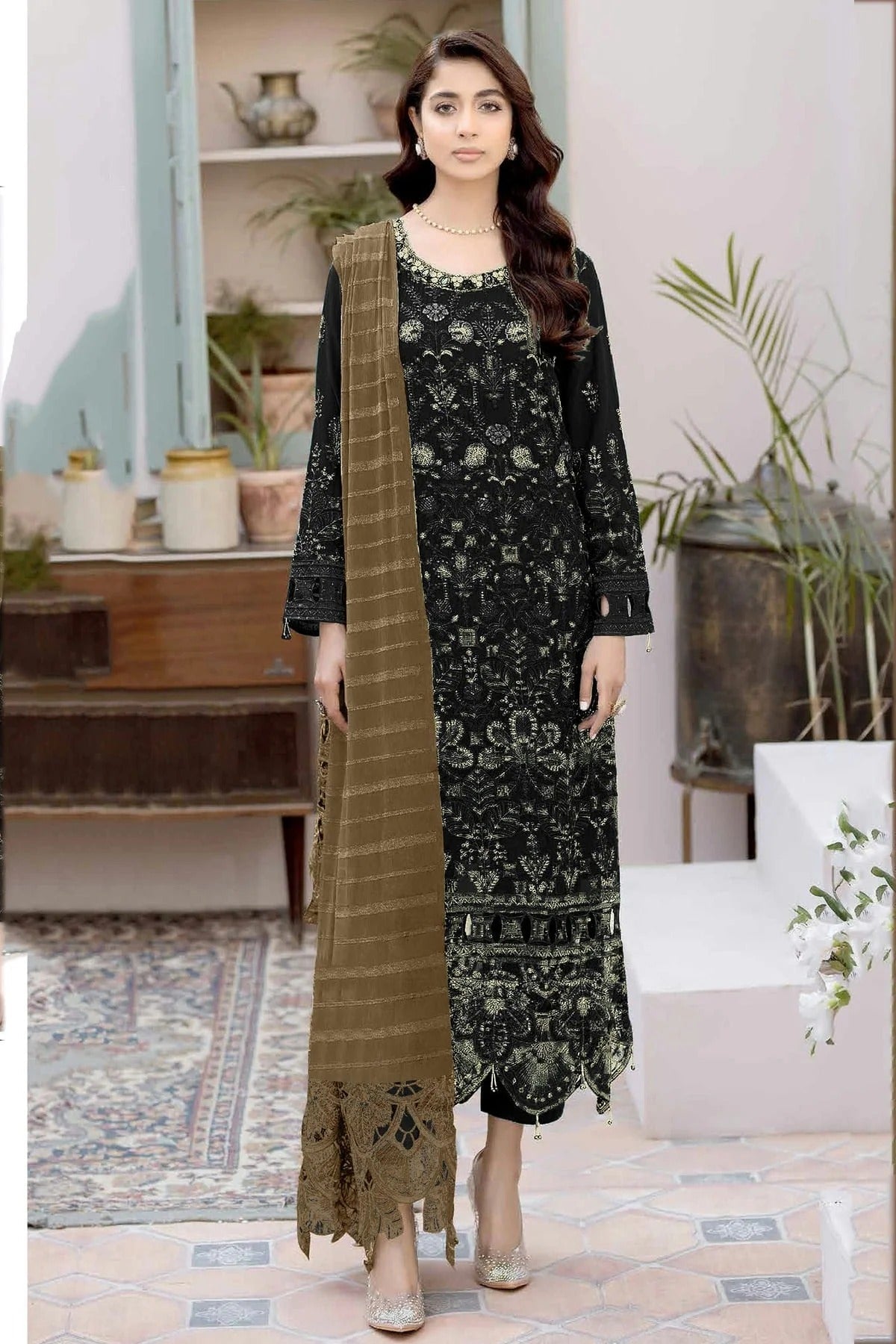 Black Colour Semi Stitched Faux Georgette Pakistani Suit SM1140310