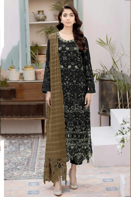 Black Colour Semi Stitched Faux Georgette Pakistani Suit SM1140310