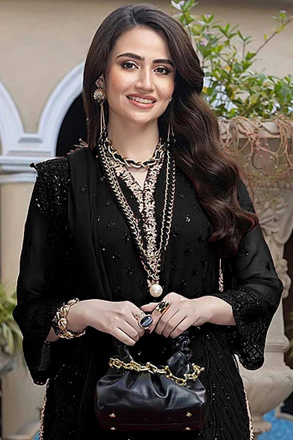 Black Colour Semi Stitched Faux Georgette Pakistani Suit SM1140317 A