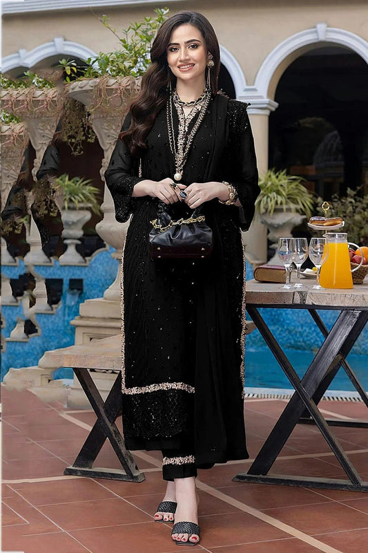 Black Colour Semi Stitched Faux Georgette Pakistani Suit SM1140317
