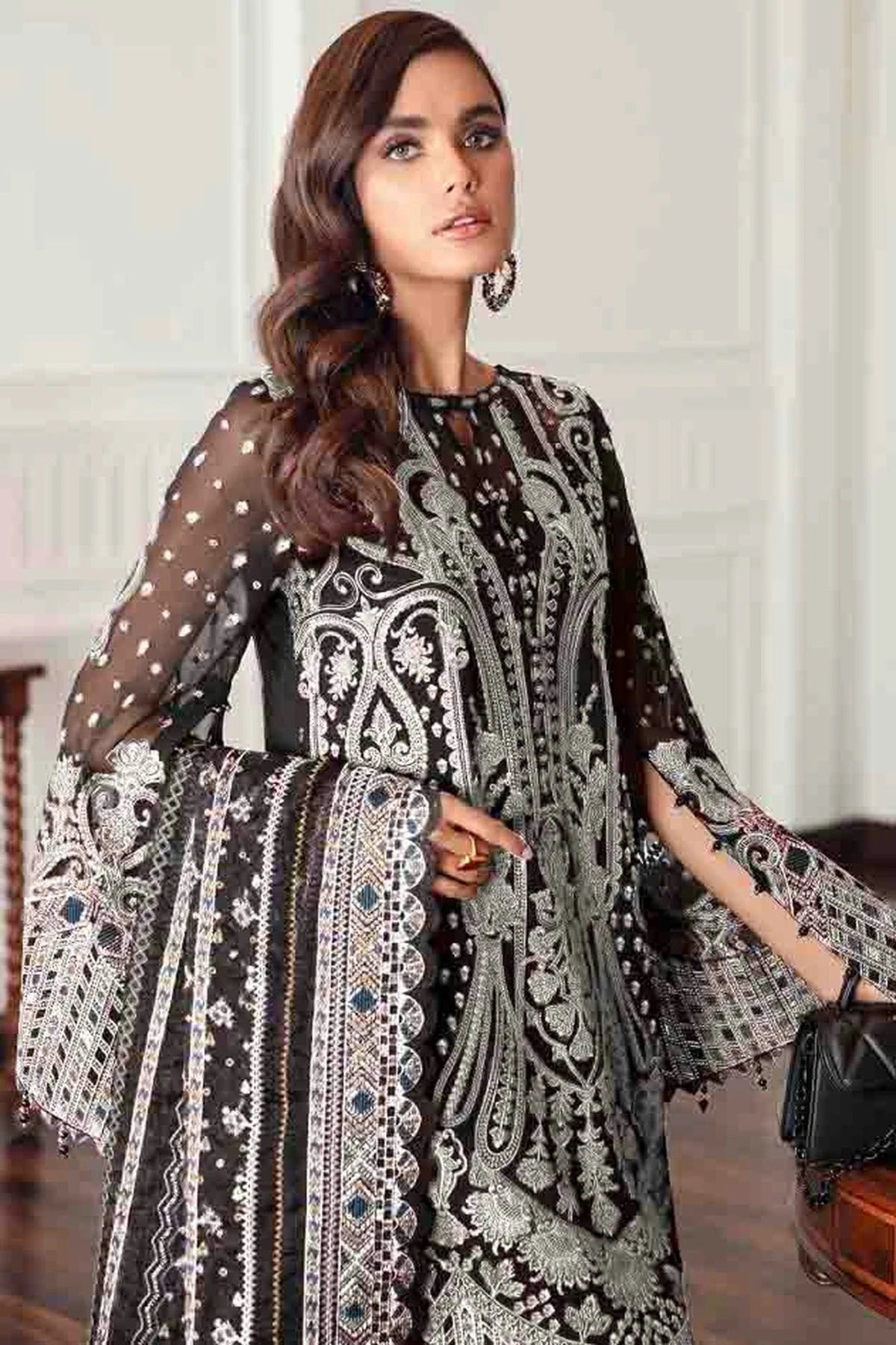 Black Colour Semi Stitched Faux Georgette Pakistani Suit SM1140707 A