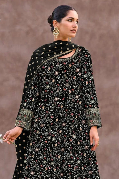Black Colour Semi Stitched Georgette Anarkali Suit SM1140261 A