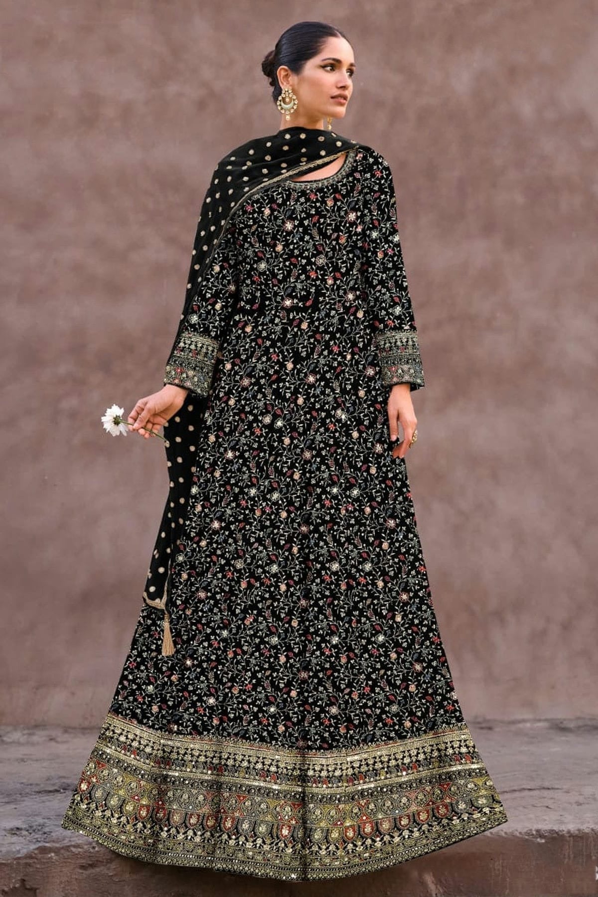Black Colour Semi Stitched Georgette Anarkali Suit SM1140261