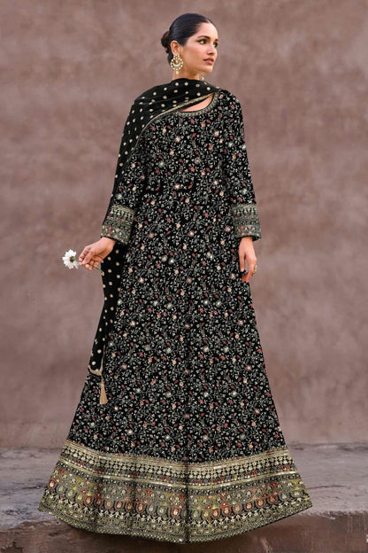 Black Colour Semi Stitched Georgette Anarkali Suit SM1140261