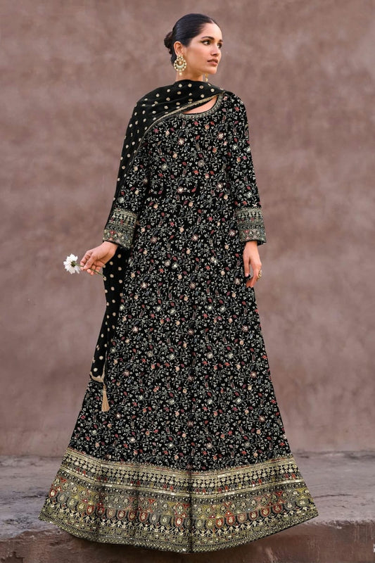 Black Colour Semi Stitched Georgette Anarkali Suit SM1140261