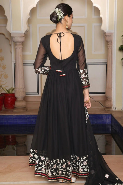 Black Colour Semi Stitched Georgette Anarkali Suit SM1170033 B