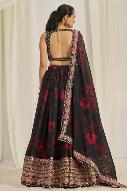 Black Colour Semi Stitched Organza Lehenga Choli LC1080895 A