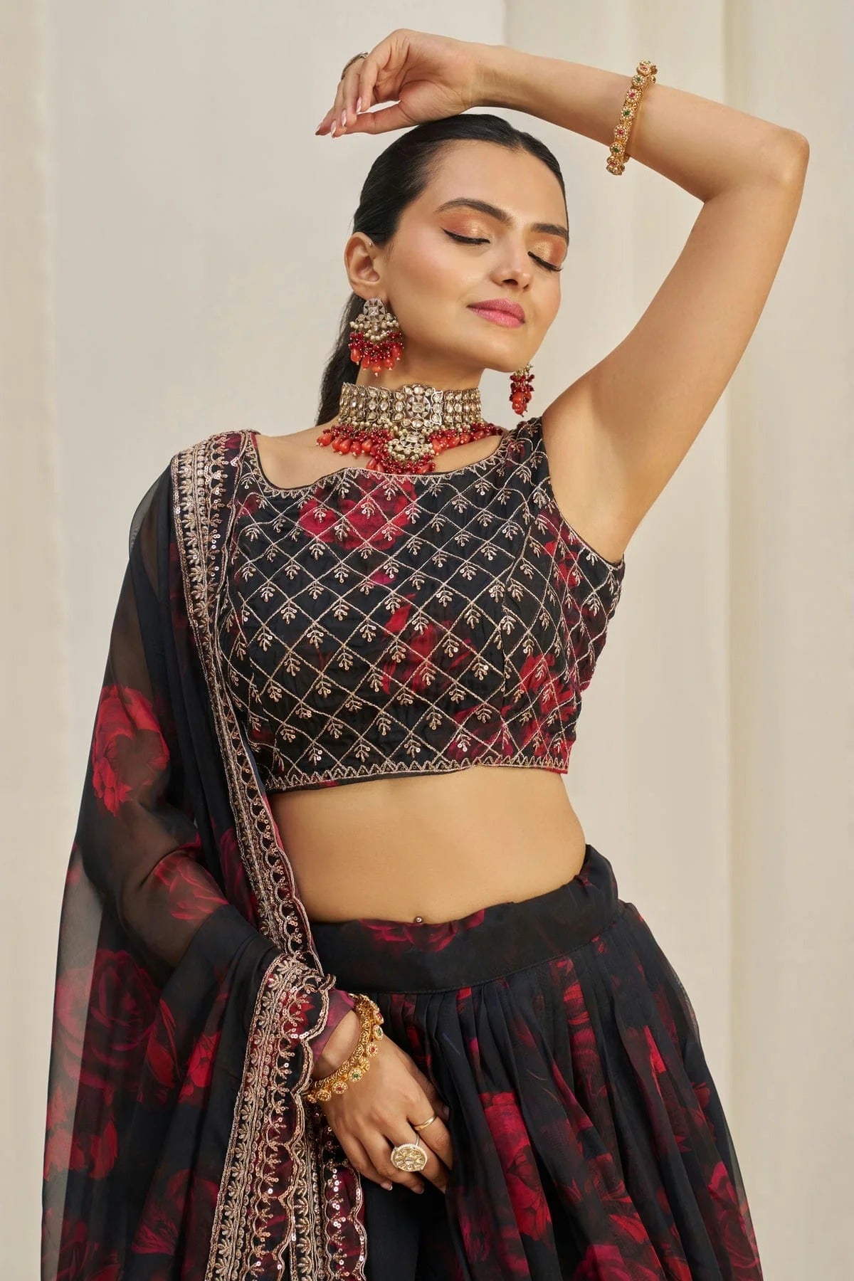 Black Colour Semi Stitched Organza Lehenga Choli LC1080895 B
