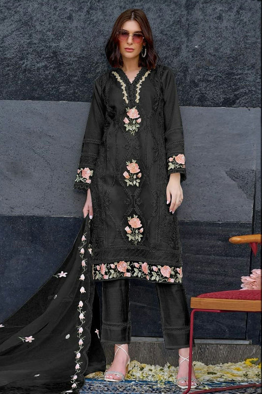 Black Colour Semi Stitched Organza Pakistani Suit SM1140156