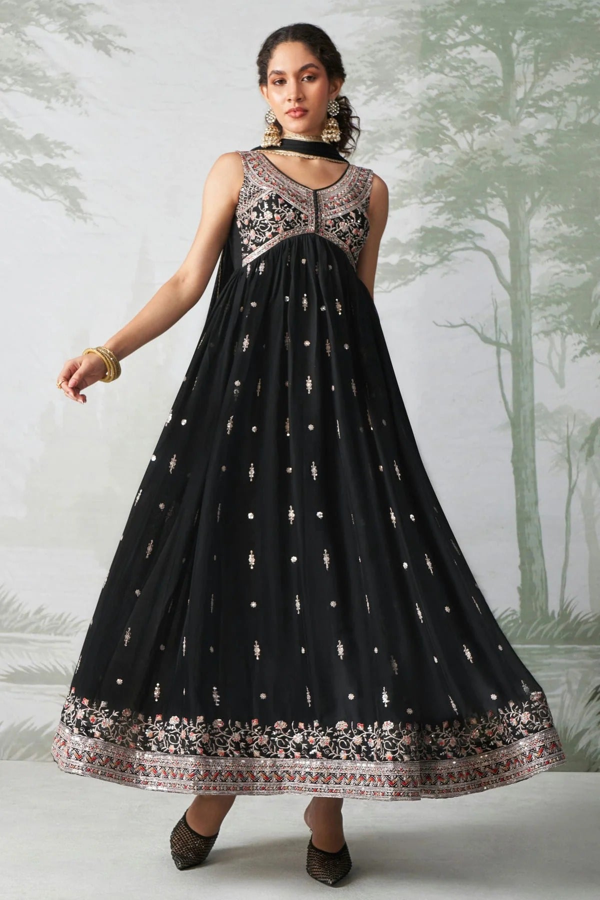 Black Colour Semi Stitched Rangoli Georgette Anarkali Suit SM1140258 A