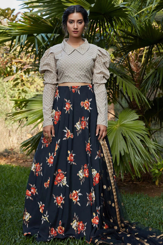 Black Colour Silk Crepe Printed Lehenga Choli LC1150040