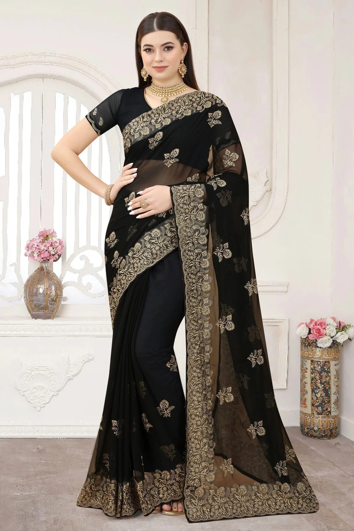 Black Colour Silk Designer Saree LC1121297