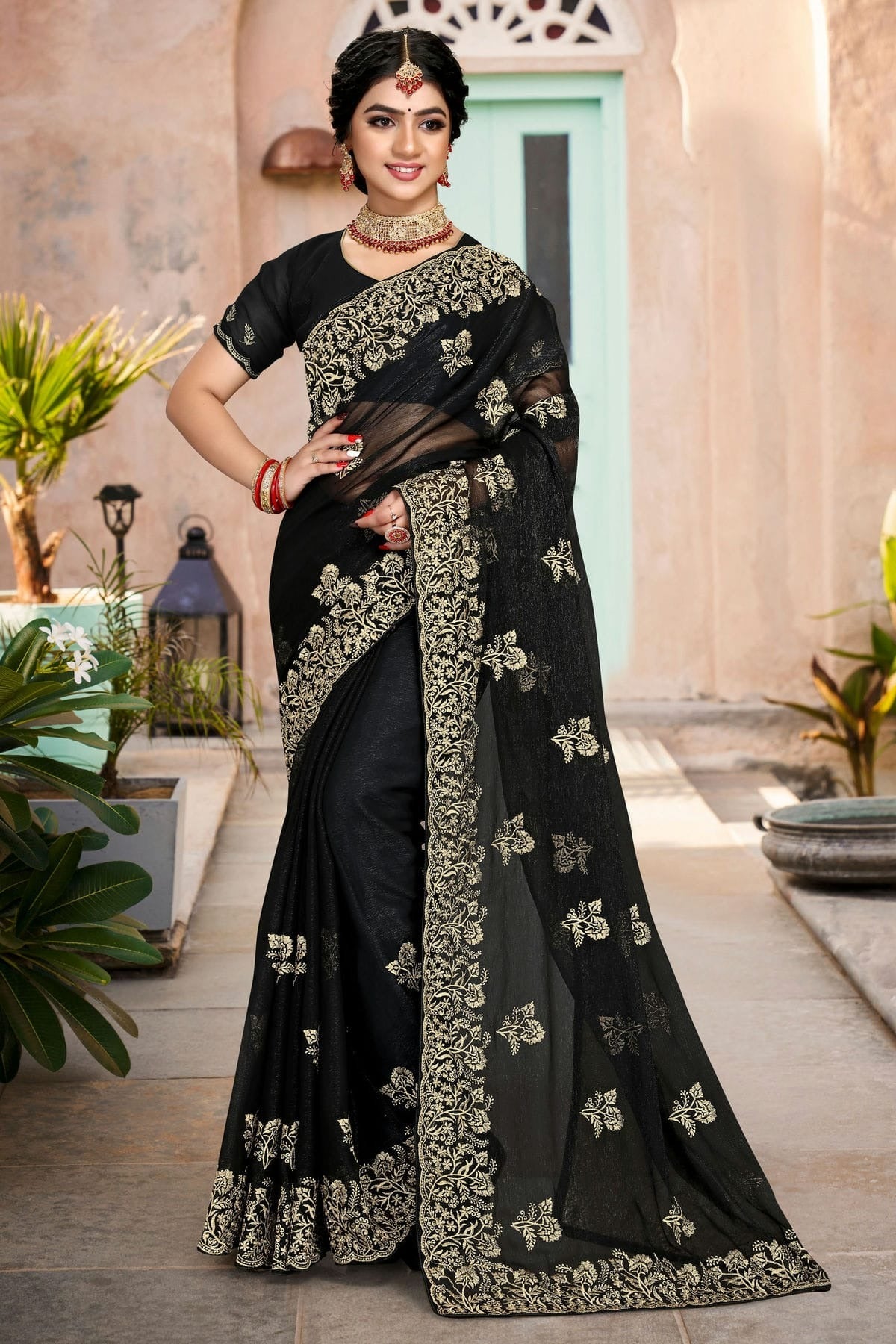 Black Colour Silk Designer Saree LC1121343