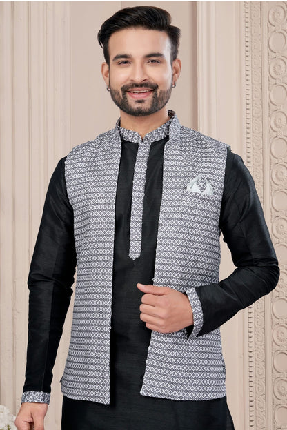 Black Colour Silk Dupion Jacket Kurta Pajama KP1040657 A