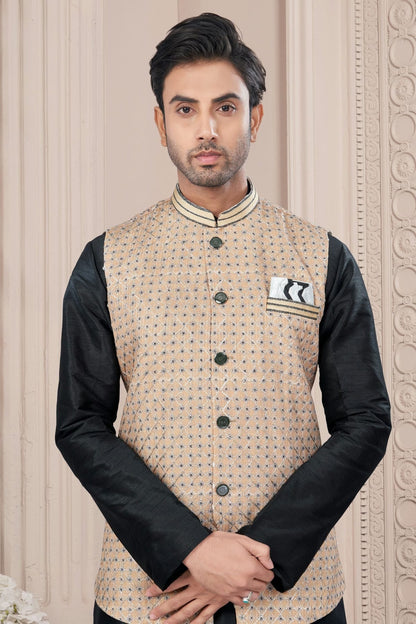 Black Colour Silk Dupion Jacket Kurta Pajama KP1040661 A