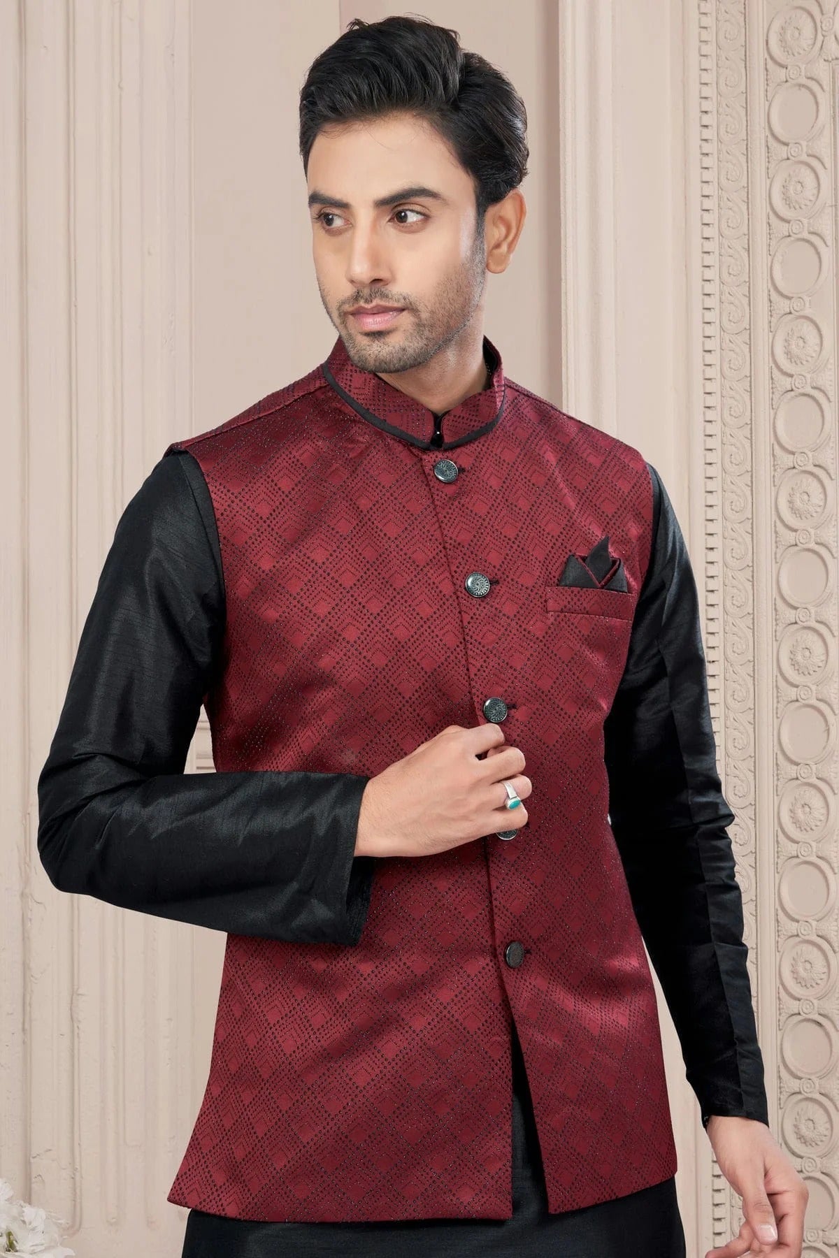 Black Colour Silk Dupion Jacket Kurta Pajama KP1040663 A