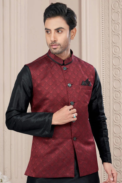 Black Colour Silk Dupion Jacket Kurta Pajama KP1040663 A