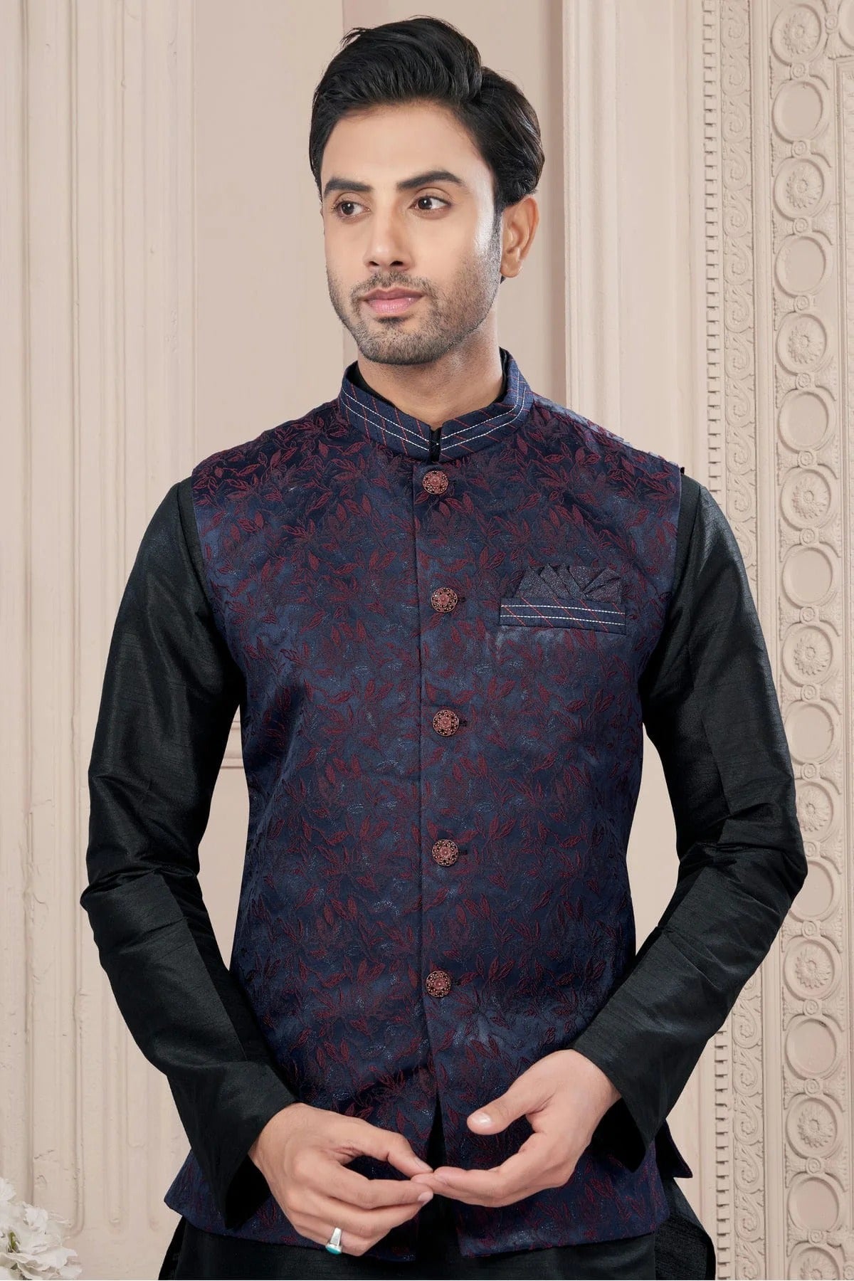 Black Colour Silk Dupion Jacket Kurta Pajama KP1040664 A