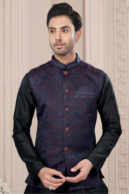 Black Colour Silk Dupion Jacket Kurta Pajama KP1040664 A