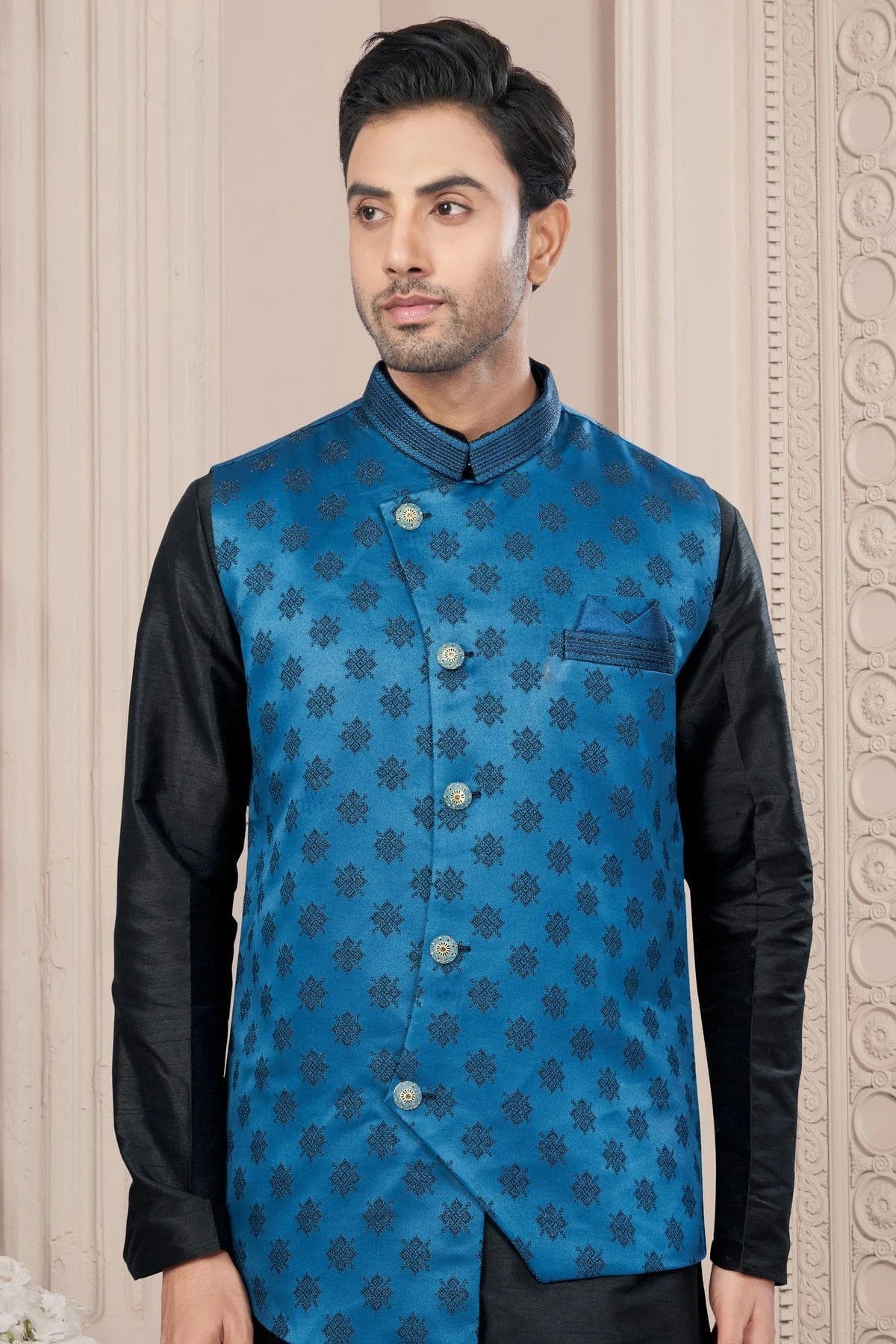Black Colour Silk Dupion Jacket Kurta Pajama KP1040665 A