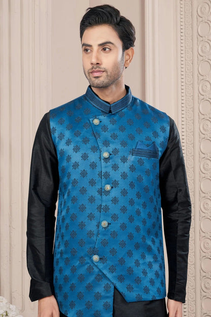 Black Colour Silk Dupion Jacket Kurta Pajama KP1040665 A